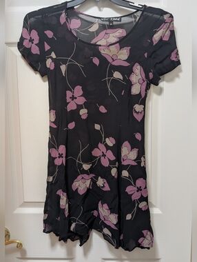 Vintage Betsey Johnson Sheer Floral Dress Size Medium M Pink Black